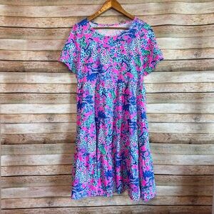 Lilly Pulitzer Jodee Swing Dress in Plumeria Pink Untamed Hearts Leopard Size M